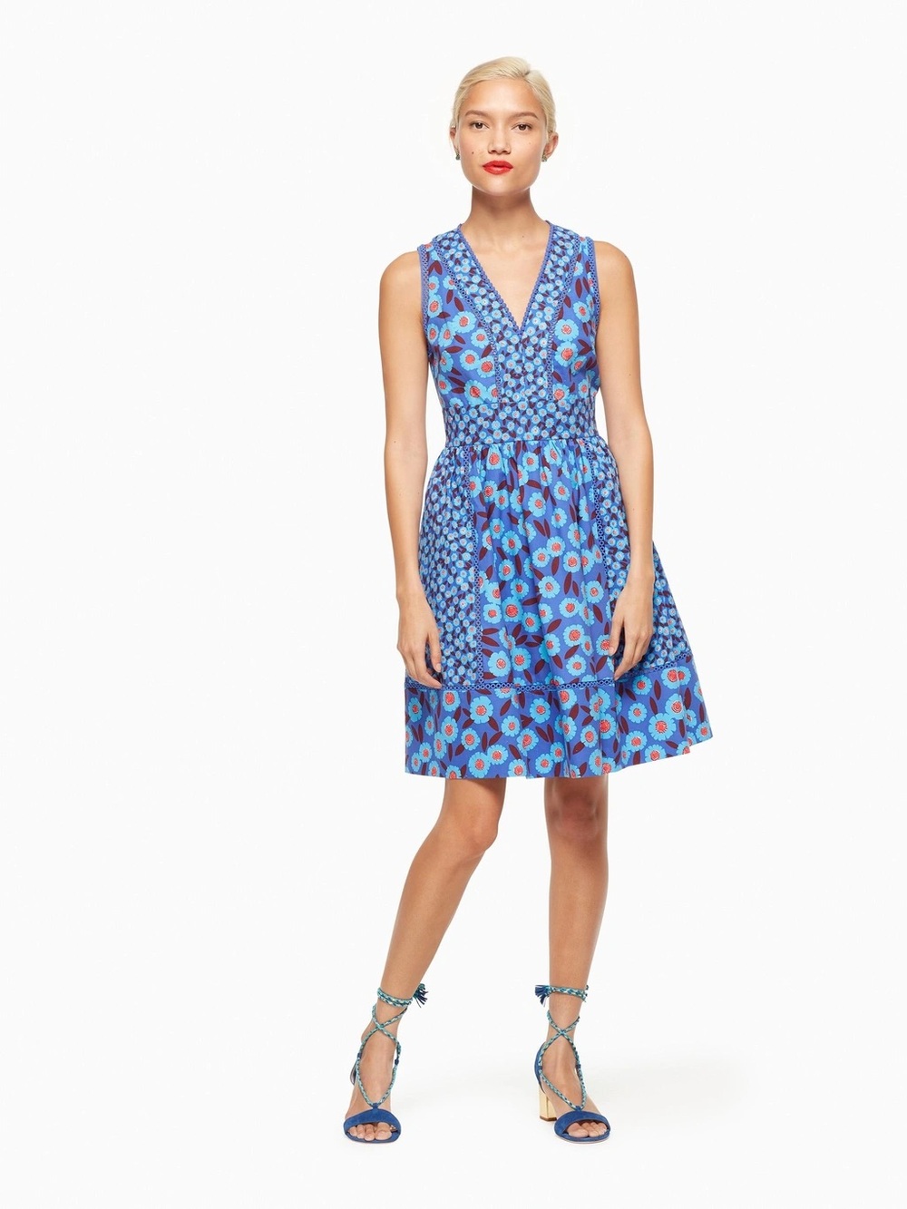 KATE SPADE Tangier Floral Fit And Flare Dress In Cobalt Blue